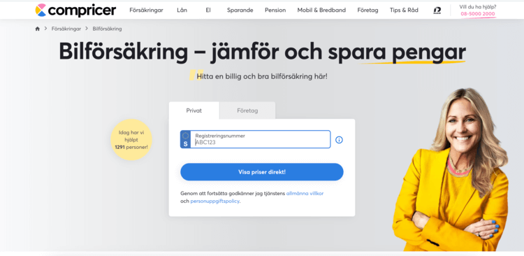 Compricer bilförsäkring jämförelse skärmdump